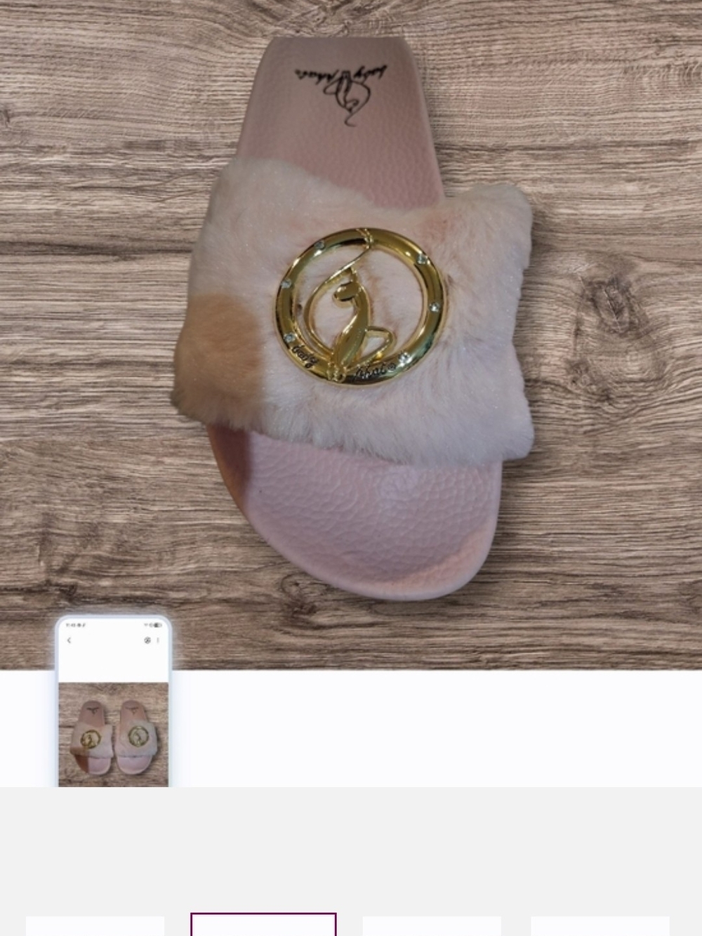 Baby Phat Blush Pink Faux Fur Logo Slide Sandals - Picture 2 of 4